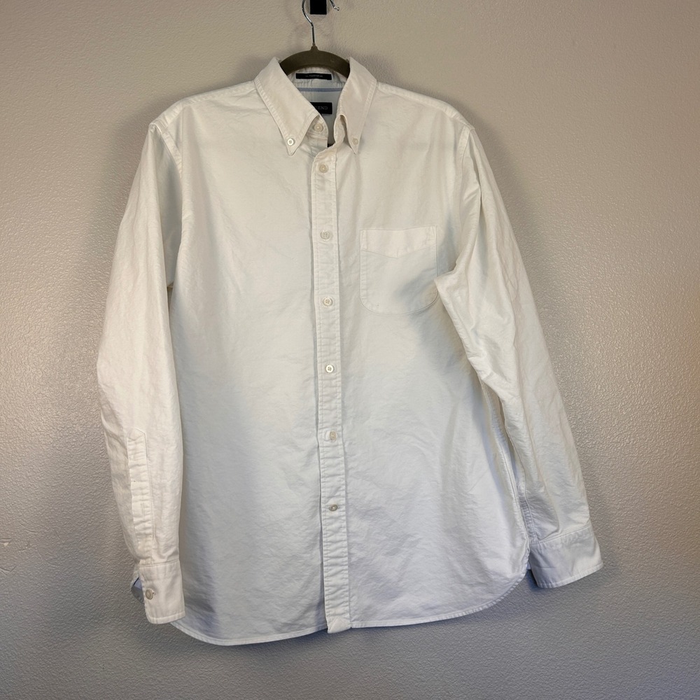 Lands End Sail Rigger Oxford Shirt Mens Medium White Traditional Fit Long Sleeve
